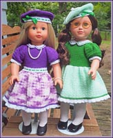 Spring and Blossom matching outfits for 18-inch little girl dolls and 5-inch baby dolls.