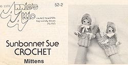 Original black & white version of Annies Attic Crochet Sunbonnet Sue Mittenspattern
