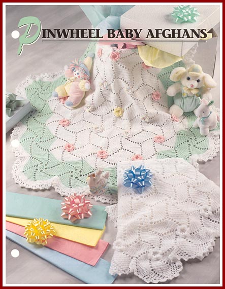 The Pinwheel Baby Afghans feature fun and easy-to-make motifs sewn together to create two unusual round afghans. 