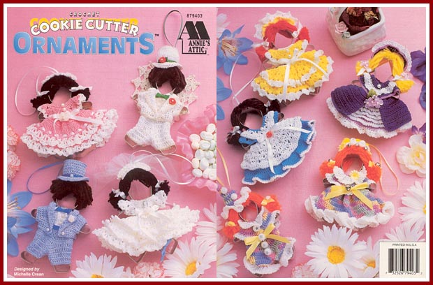 Pattern booklet of crocheted dolls on gingerbread cookie cutter bases