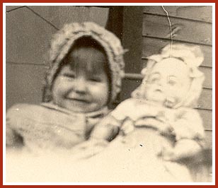 Here is Donna Raye, at about 2 years old, with her aunt's doll.