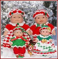 Candy Canes & Jingle Bells outfits for 5 inch, 7-1/2 inch, and 8 inch baby dolls.