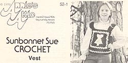 Original black & white version of Annie's Attic Crochet Sunbonnet Sue Crochet Vest