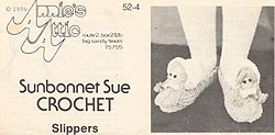 Original black & white version of Annies Attic Crochet Sunbonnet Sue Slippers pattern