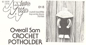Original black & white version of Annie's Attic Crochet Overall Sam Potholder pattern