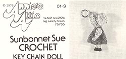Original black and white version of Annie's Attic Sunbonnet Sue Key Chain Doll.