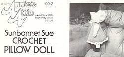 Original black and white version of Annie's Attic Sunbonnet Sue Crochet Pillow Doll.