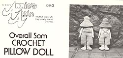 Original black & white version of Annie's Attic Crochet Overall Sam Pillow Doll pattern