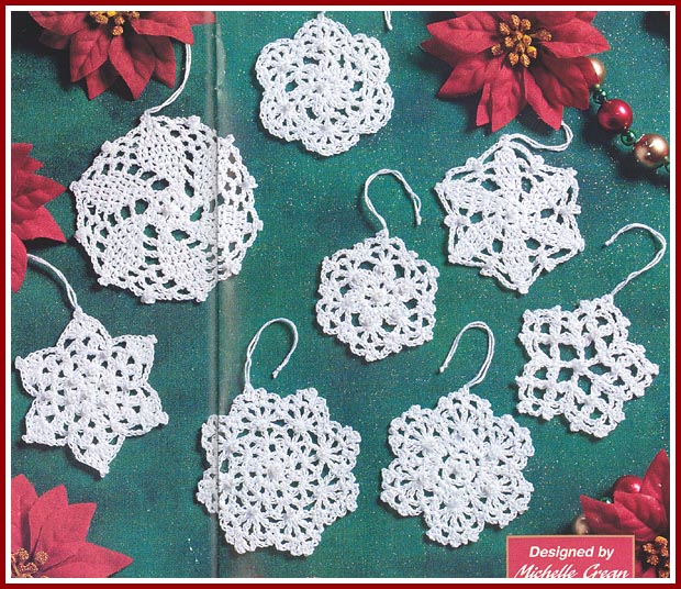 Beautiful crocheted Pearl Snowflakes Christmas ornaments