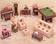 Fashion Doll family room, furniture for 11-inch dolls made in plastic canvas.