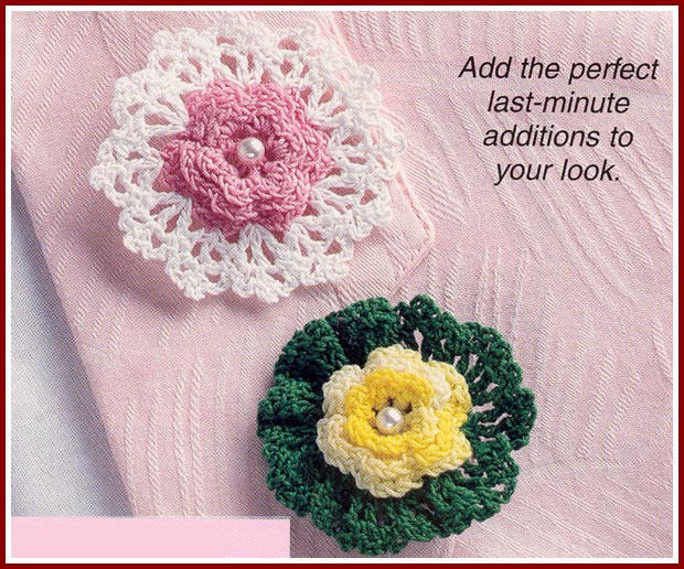 Crocheted rose pins make a wonderful accessory for any outfit.