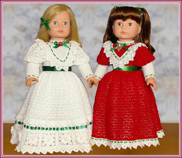 Victorian Elegance, antique-inspired thread crochet gowns and matching dollies for 18 inch dolls such as American Girl, Springfield, Magic Attic, Alexander Ashley, etc.